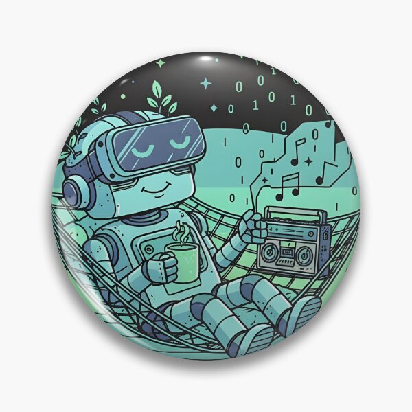 Item preview, REBOOT. RELAX. RECHARGE. | AI's Guide to Digital Detox Vibe | Lo-Fi Robot in Hammock with VR Headset designed and sold by SergioMiklos.