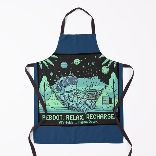 Item preview, REBOOT. RELAX. RECHARGE. | AI's Guide to Digital Detox Vibe | Lo-Fi Robot in Hammock with VR Headset designed and sold by SergioMiklos.