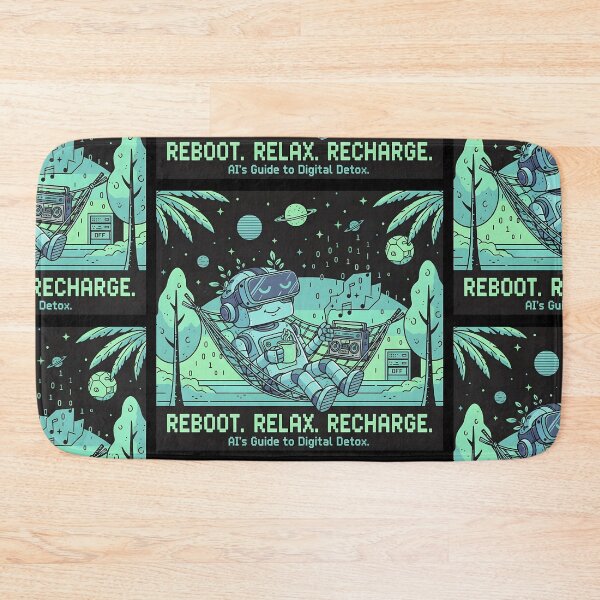 Item preview, REBOOT. RELAX. RECHARGE. | AI's Guide to Digital Detox Vibe | Lo-Fi Robot in Hammock with VR Headset designed and sold by SergioMiklos.