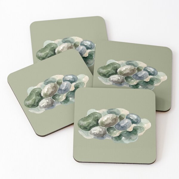 Item preview, Biomorphic Serenity - Watercolor River Rocks in Sage & Taupe designed and sold by JoMoPrints.