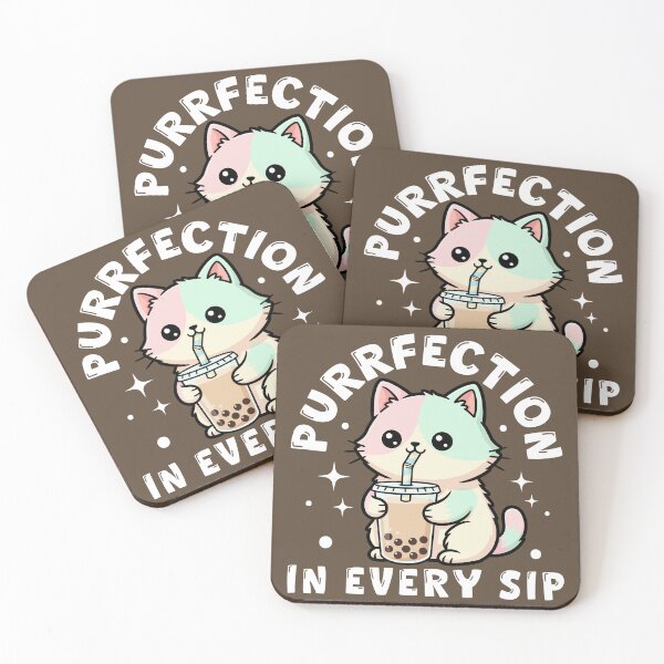 Item preview, Purrfection In Every Sip Kawaii Cat Drinking Boba Tea designed and sold by legendaryskins.