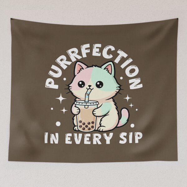 Item preview, Purrfection In Every Sip Kawaii Cat Drinking Boba Tea designed and sold by legendaryskins.