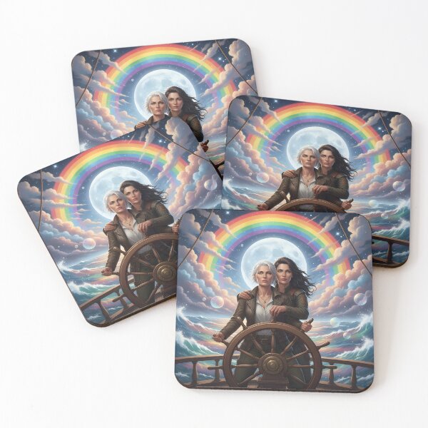 Item preview, Two women at the helm of a ship steering through waves painted in pride colors — bold and united. designed and sold by Elando1212.