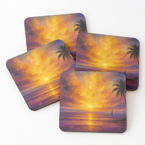Item preview, Ocean Sunset Escape - Vibrant Sky with Sailboat and Palms designed and sold by Joey Santiago.