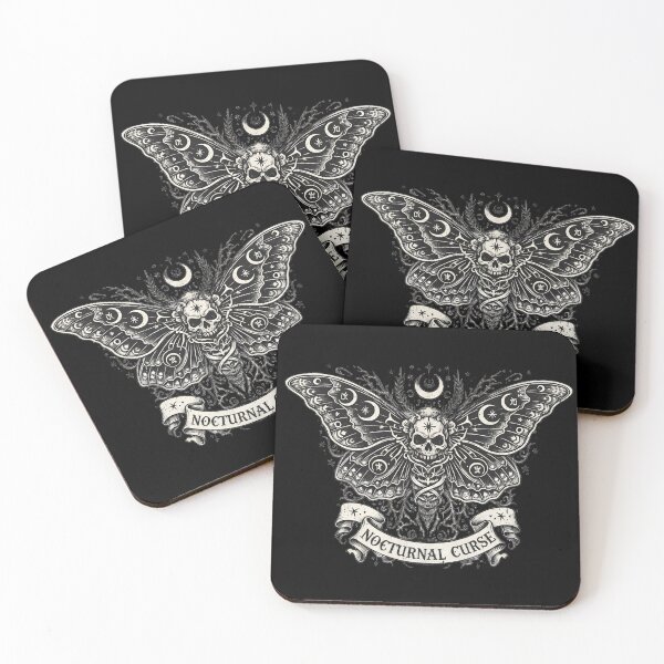 Item preview, Nocturnal Curse Gothic Skull Moth Celestial Blackwork Tattoo Illustration designed and sold by PixelShedStudio.