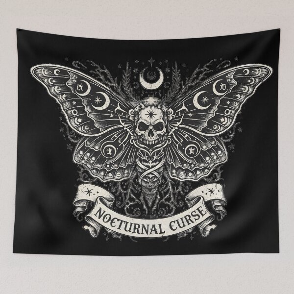 Item preview, Nocturnal Curse Gothic Skull Moth Celestial Blackwork Tattoo Illustration designed and sold by PixelShedStudio.