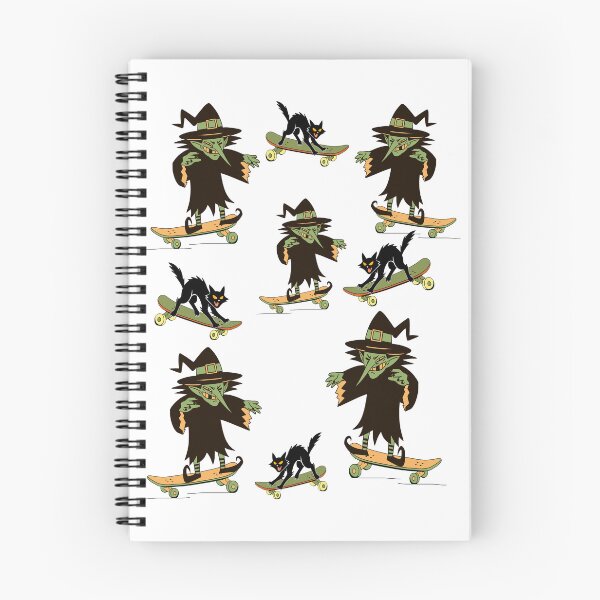 Artikelvorschau, Halloween-Hexe und Katze auf Skateboard, Halloween-Muster entworfen und verkauft von Vibria Pattern Studio.