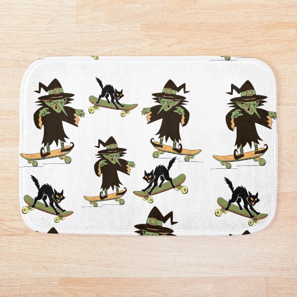 Aperçu de l'œuvre Sorcière et chat d'Halloween sur un skateboard, motif d'Halloween créée et vendue par Vibria Pattern Studio.