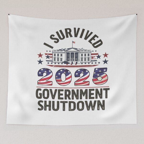 Item preview,  government shutdown I Survived the 2025 Government Shutdown – Vintage Political Humor designed and sold by Sendowart.