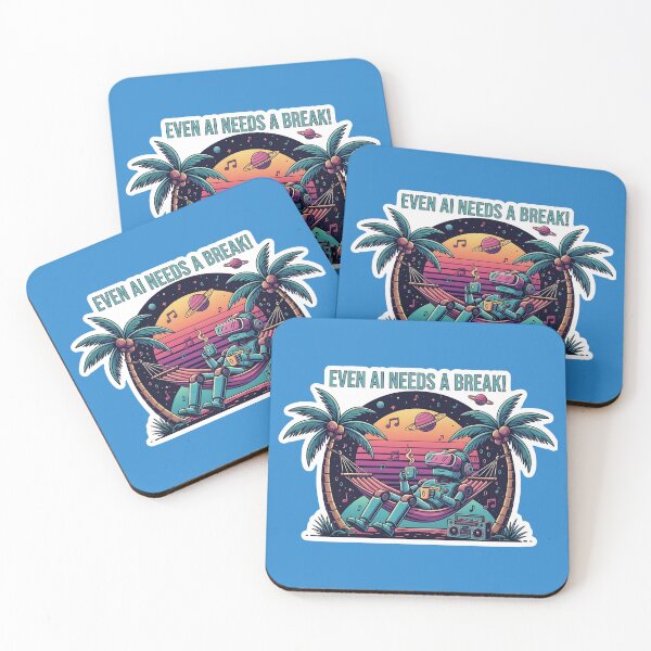 Item preview, EVEN AI NEEDS A BREAK! | Retro Synthwave Robot Sticker | Funny Vacation & Digital Detox Vibe designed and sold by SergioMiklos.