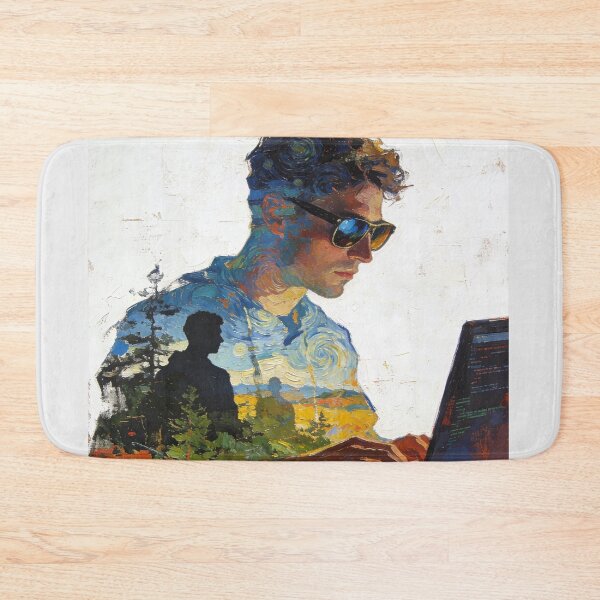 Item preview, Van Gogh Style Coder Impasto Painting | Digital Nomad Double Exposure Art Portrait designed and sold by Cherrydora.