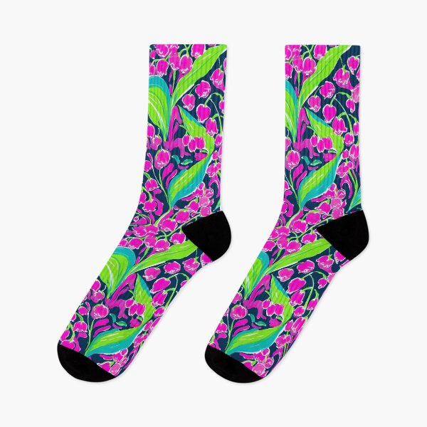Item preview, Preppy pink and green lilies of the valley on navy blue designed and sold by SophieClimaArt.