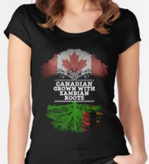 Kanadisches gewachsenes mit Sambianwurzel-Geschenk für Sambian von Sambia - Sambia-Flagge in den Wurzeln Tailliertes Rundhals-Shirt