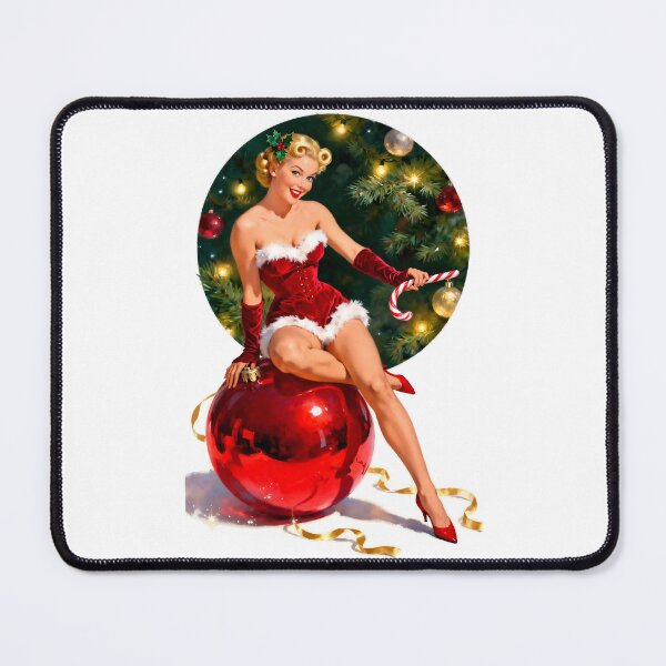 Item preview, Classic Christmas Pinup Sitting on Ornament – Vintage Holiday Pin-Up Art designed and sold by Lightning-Lace.