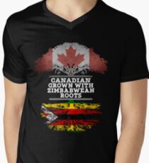 Kanadisches gewachsenes mit simbabwischem Wurzel-Geschenk für Simbabwe von Simbabwe - Simbabwe-Flagge in den Wurzeln T-Shirt mit V-Ausschnitt für Männer