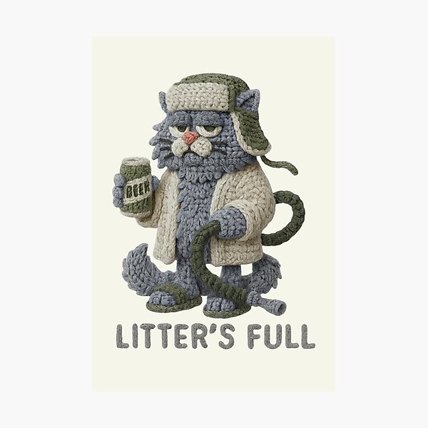 Item preview, Litter's Full Cat Drinking Beer Vintage Faux Yarn Crochet designed and sold by SunfullyYours.