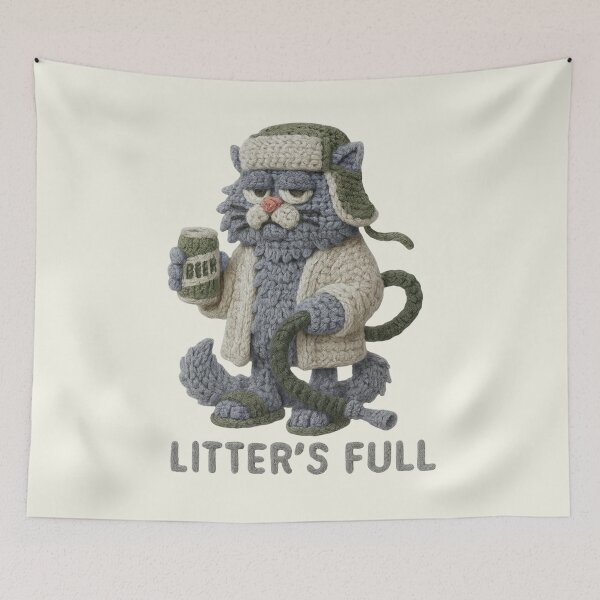Item preview, Litter's Full Cat Drinking Beer Vintage Faux Yarn Crochet designed and sold by SunfullyYours.