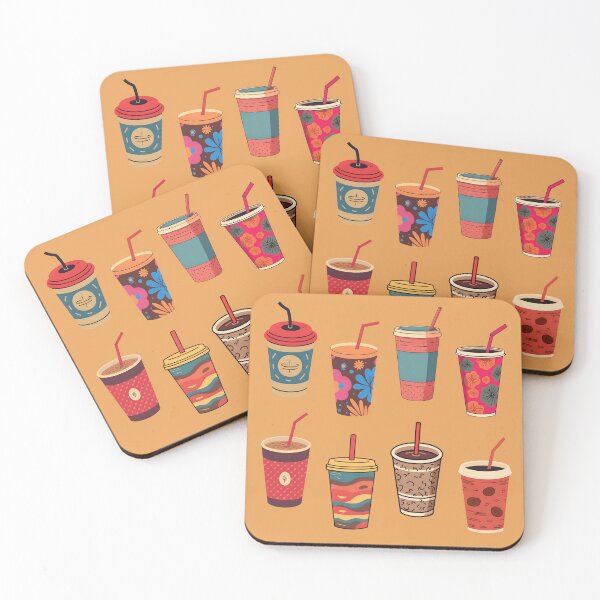Item preview, Taza de café para llevar, patrón retro vintage colorido en rojo, marrón y amarillo. designed and sold by angel-cat-22.