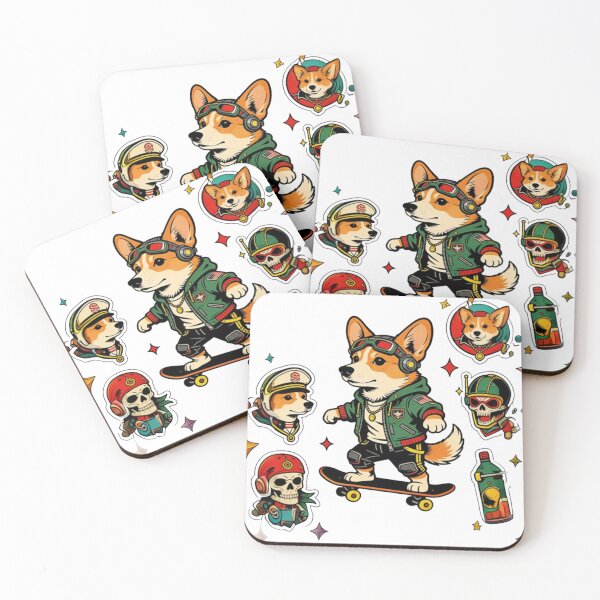 Item preview, Cool Urban Corgi Sticker Pack - Skateboarding Dog Gang Vibe - Retro Streetwear Punk Aesthetic designed and sold by Cherrydora.