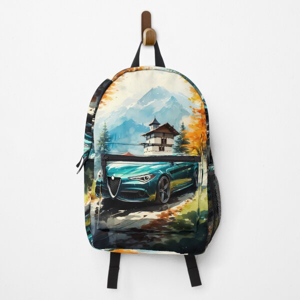Item preview, Sports car cruising past alpine village in autumn designed and sold by RevUpDesign.