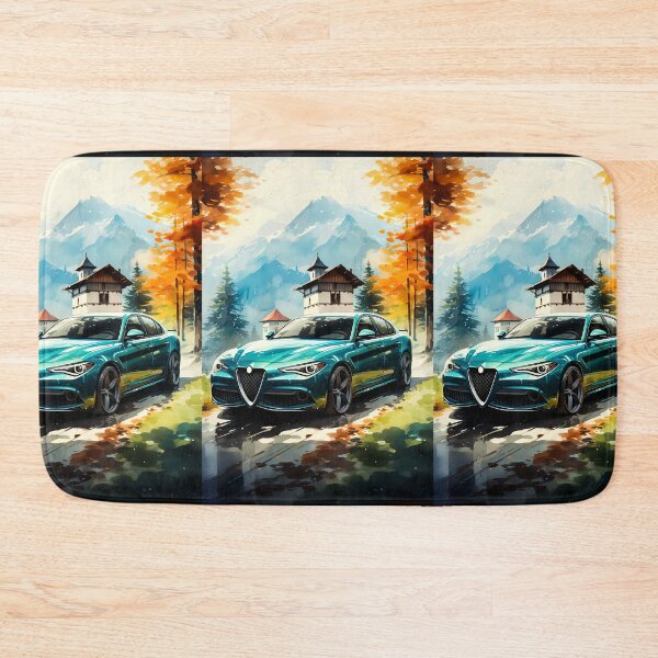 Item preview, Sports car cruising past alpine village in autumn designed and sold by RevUpDesign.