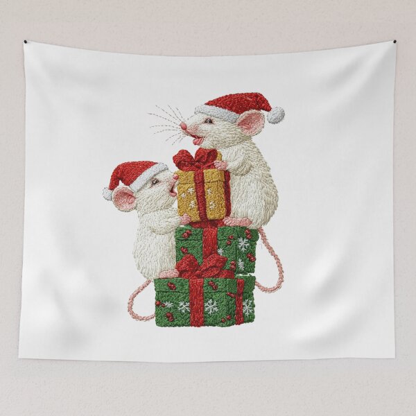 Item preview, Cozy Christmas Mice Embroidery – Cute Holiday Gift Art in HD Needlework designed and sold by MiraLumeStudio.