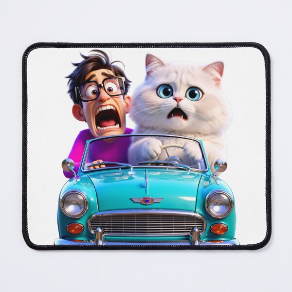 Item preview, Funny Man and Fluffy Cat in Vintage Convertible designed and sold by Zippy Creation.