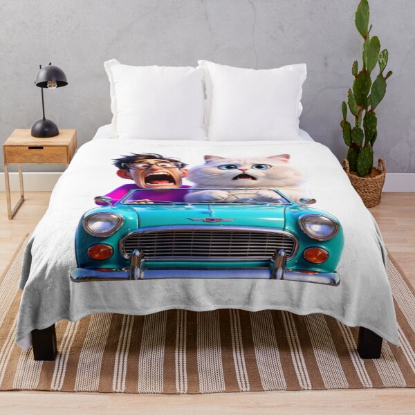 Item preview, Funny Man and Fluffy Cat in Vintage Convertible designed and sold by Zippy Creation.