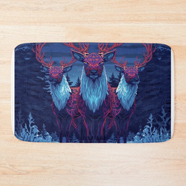 Item preview, Three Mystic Reindeer – Glow Neon Winter Forest Art designed and sold by BlueYasmine.