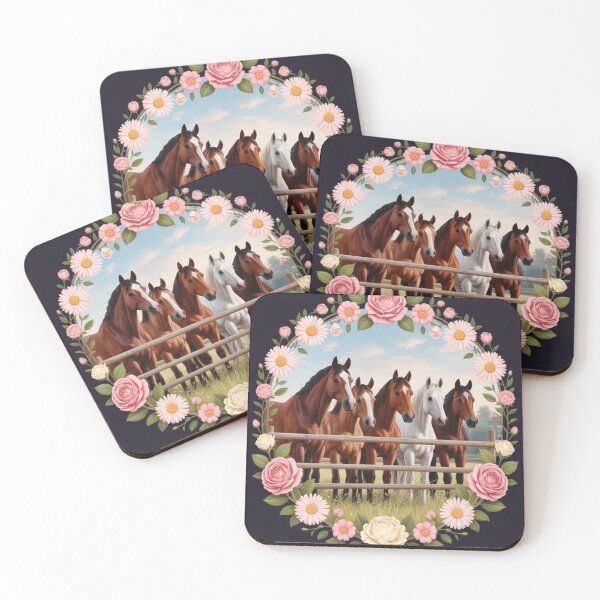 Item preview, a group of horses standing behind a wooden fence designed and sold by 123ks.