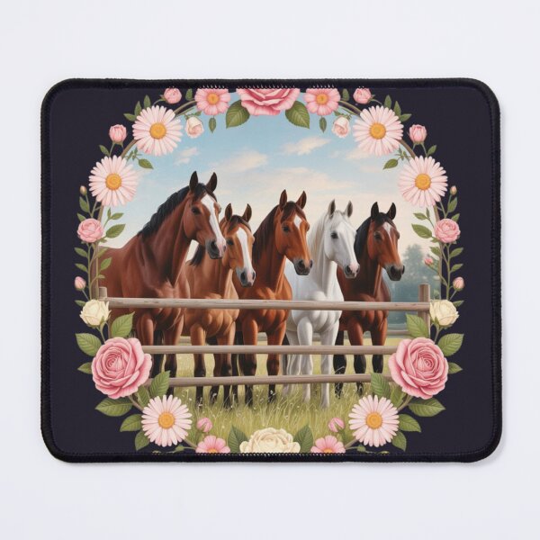 Item preview, a group of horses standing behind a wooden fence designed and sold by 123ks.