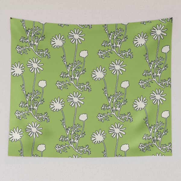 Item preview, Floral Botanical Wild Daisies Pattern in Spring Sage Green, Navy Blue, and Creamy White designed and sold by kierkegaard.