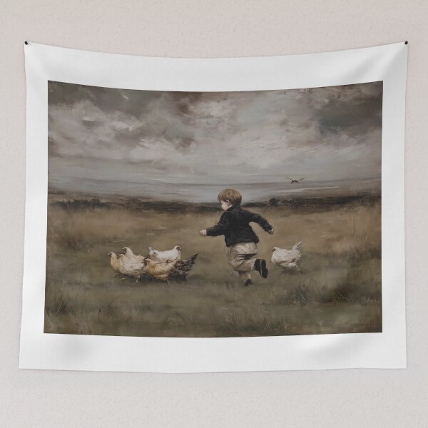 Item preview, Child Chasing Chickens in Field designed and sold by lautir.