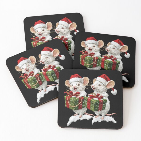 Item preview, Festive Embroidered Mice with Christmas Gifts – Whimsical Holiday Illustration designed and sold by MiraLumeStudio.