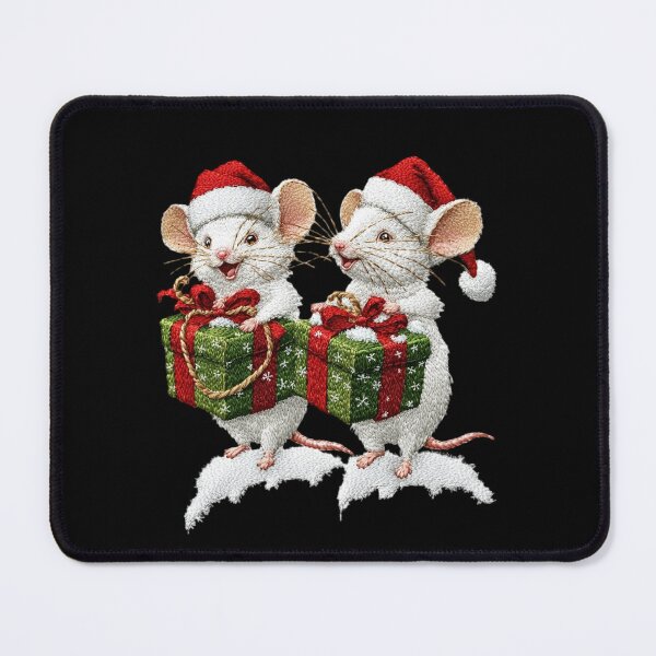 Item preview, Festive Embroidered Mice with Christmas Gifts – Whimsical Holiday Illustration designed and sold by MiraLumeStudio.