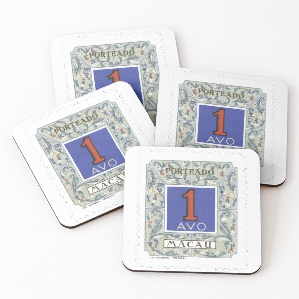 Item preview, Vintage Macau Porteado Blue Square Postage Stamp designed and sold by red-amber65.