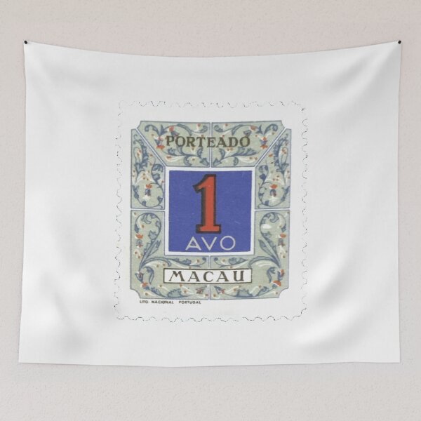 Item preview, Vintage Macau Porteado Blue Square Postage Stamp designed and sold by red-amber65.