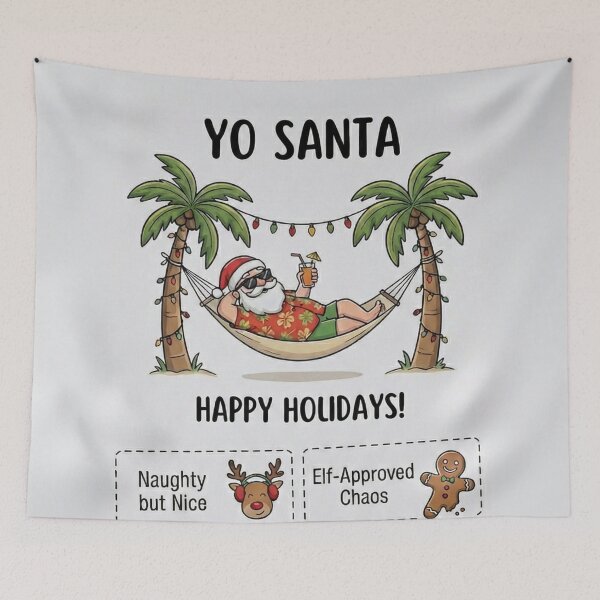 Artikelvorschau, Hey Weihnachtsmann – Lustiger Sommerweihnachtsstrand & Hängematte entworfen und verkauft von Miss Cutie Designs.