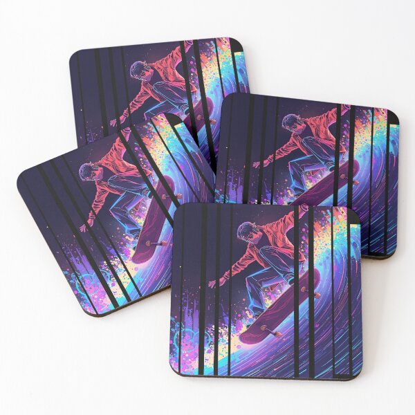 Item preview, Ride the Soundwave – skateboarder surfing on giant colorful wave with headphones on 1 designed and sold by Neon G.