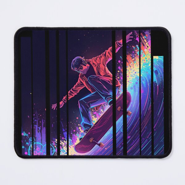 Item preview, Ride the Soundwave – skateboarder surfing on giant colorful wave with headphones on 1 designed and sold by Neon G.