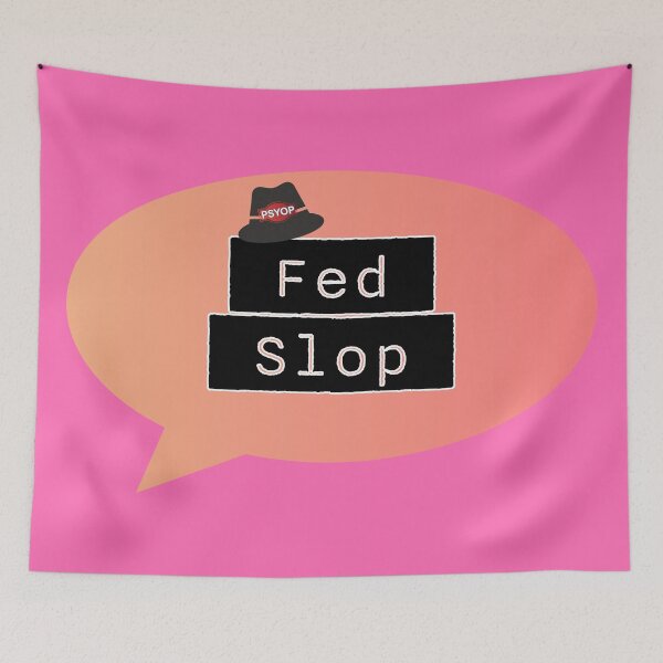 Item preview, Fed Slop Psyop Meme - Internet Culture Satire - Mango Talk Bubble - Hot Pink edition designed and sold by Miss Cutie Designs.