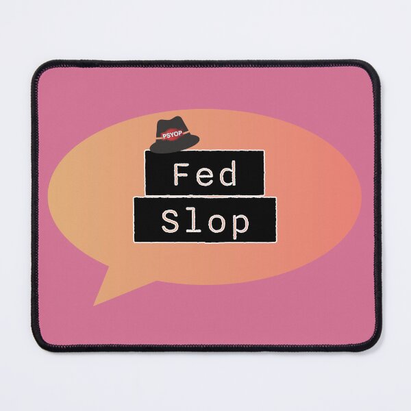 Item preview, Fed Slop Psyop Meme - Internet Culture Satire - Mango Talk Bubble - Pale Violet Red edition designed and sold by Miss Cutie Designs.