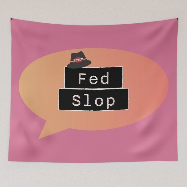 Item preview, Fed Slop Psyop Meme - Internet Culture Satire - Mango Talk Bubble - Pale Violet Red edition designed and sold by Miss Cutie Designs.