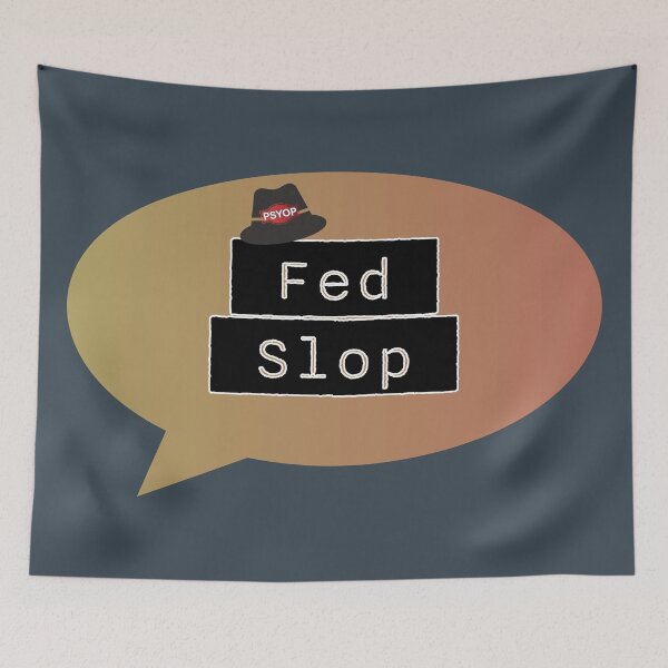 Item preview, Fed Slop Psyop Meme - Internet Culture Satire - Mango Talk Bubble - Charcoal edition designed and sold by Miss Cutie Designs.