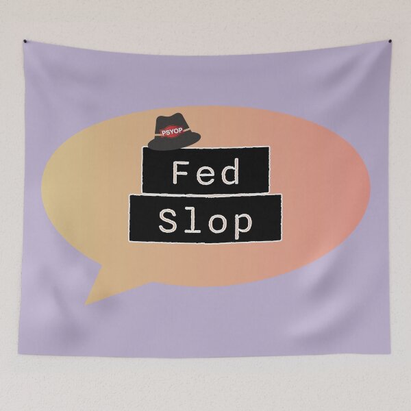 Aperçu de l'œuvre Mème de guerre psychologique Fed Slop - Satire de la culture Internet - Bulle de dialogue Mango - Édition Lavande créée et vendue par Miss Cutie Designs.