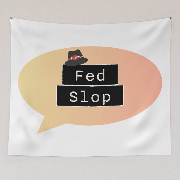 Item preview, Fed Slop Psyop Meme - Internet Culture Satire - Mango Talk Bubble - White edition designed and sold by Miss Cutie Designs.
