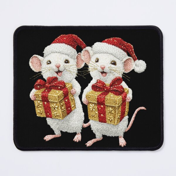Item preview, Luxury Christmas Mice Embroidery Art – Elegant Holiday Needlework designed and sold by MiraLumeStudio.