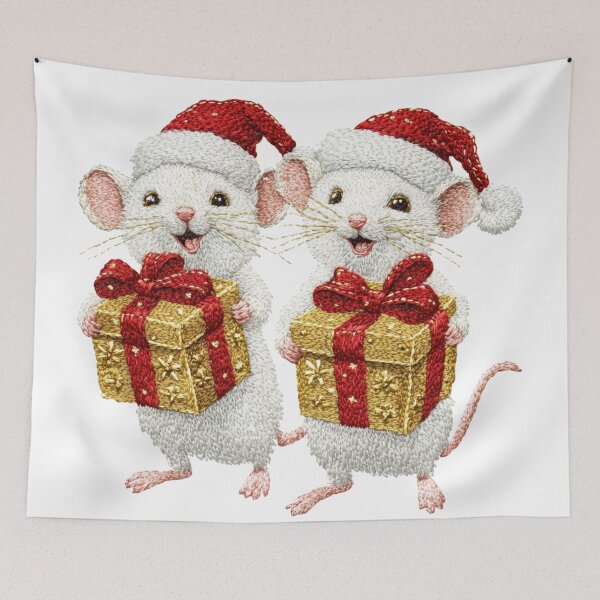 Item preview, Luxury Christmas Mice Embroidery Art – Elegant Holiday Needlework designed and sold by MiraLumeStudio.