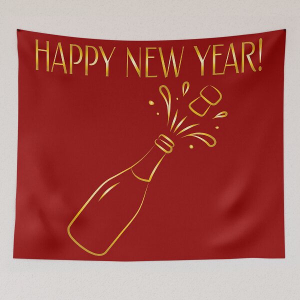 Item preview, Happy New Year Minimalist Line Art Sparkling Wine, gold designed and sold by ZorianArt.