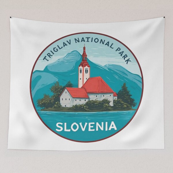 Item preview, Vintage Triglav National Park Slovenia Lake Bled Church Island Travel Poster designed and sold by Blurbean.